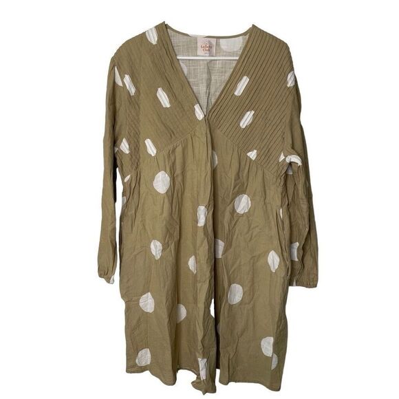 The Lullaby Club Womens Lottie Smock Dress M/L Khaki Polka Dot Nursing Lounge - Picture 1 of 8